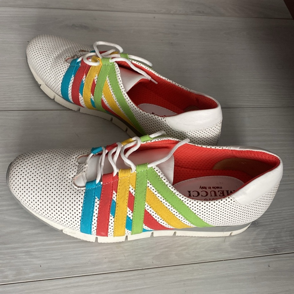 Sesto Meucci Multi Color Rainbow Striped Sneaker 7.5 M